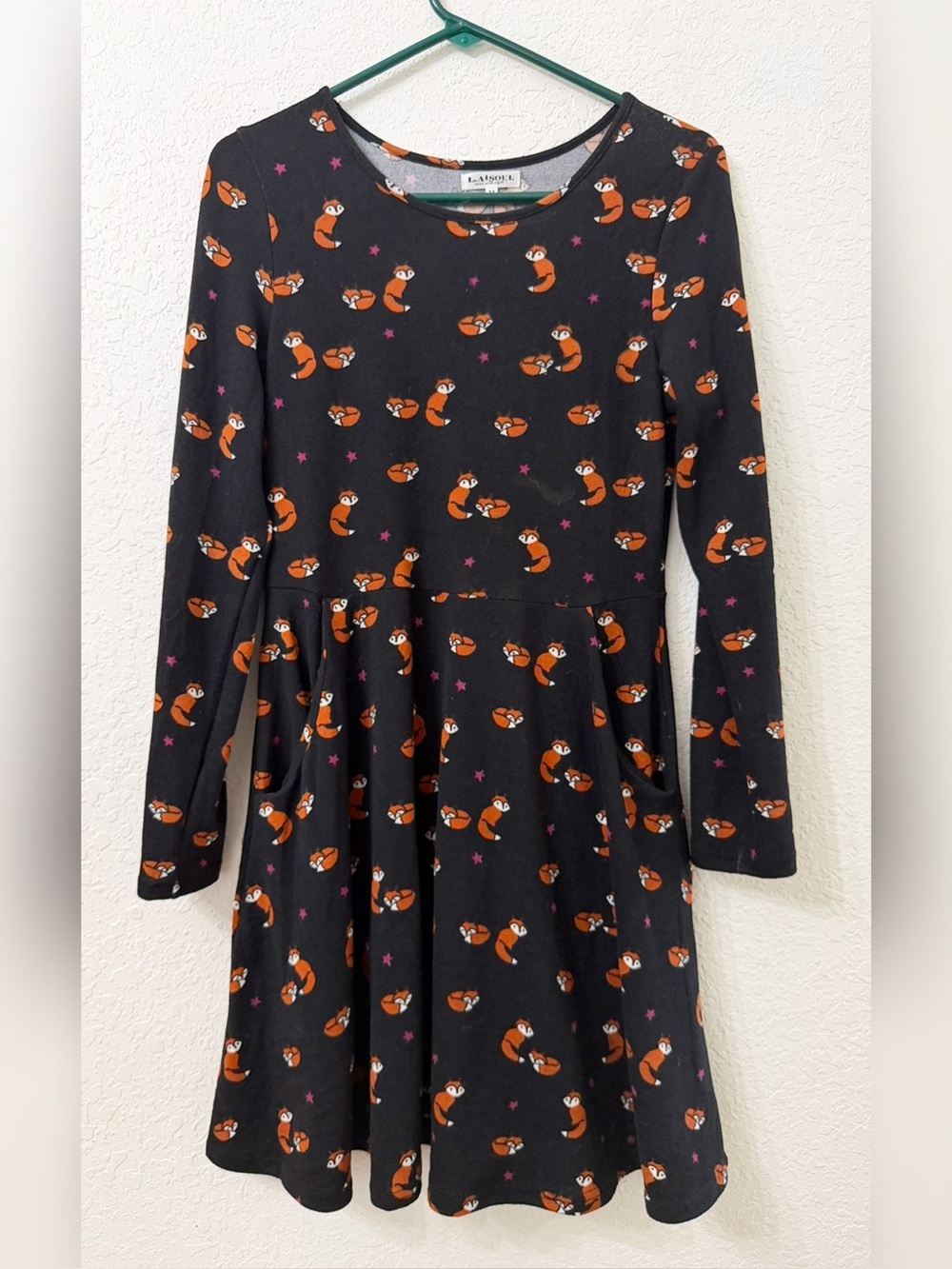 LA Soul Long Sleeve Fox Print Sweater Dress Size Medium